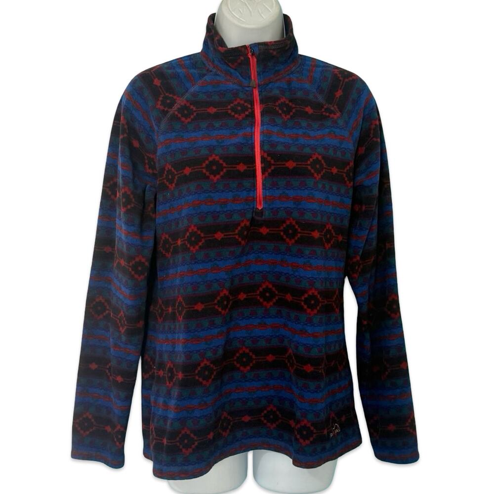 Eddie Bauer Blue Red Southwest Aztec 1/4 Zip Pullover Sweatshirt Fleece size M